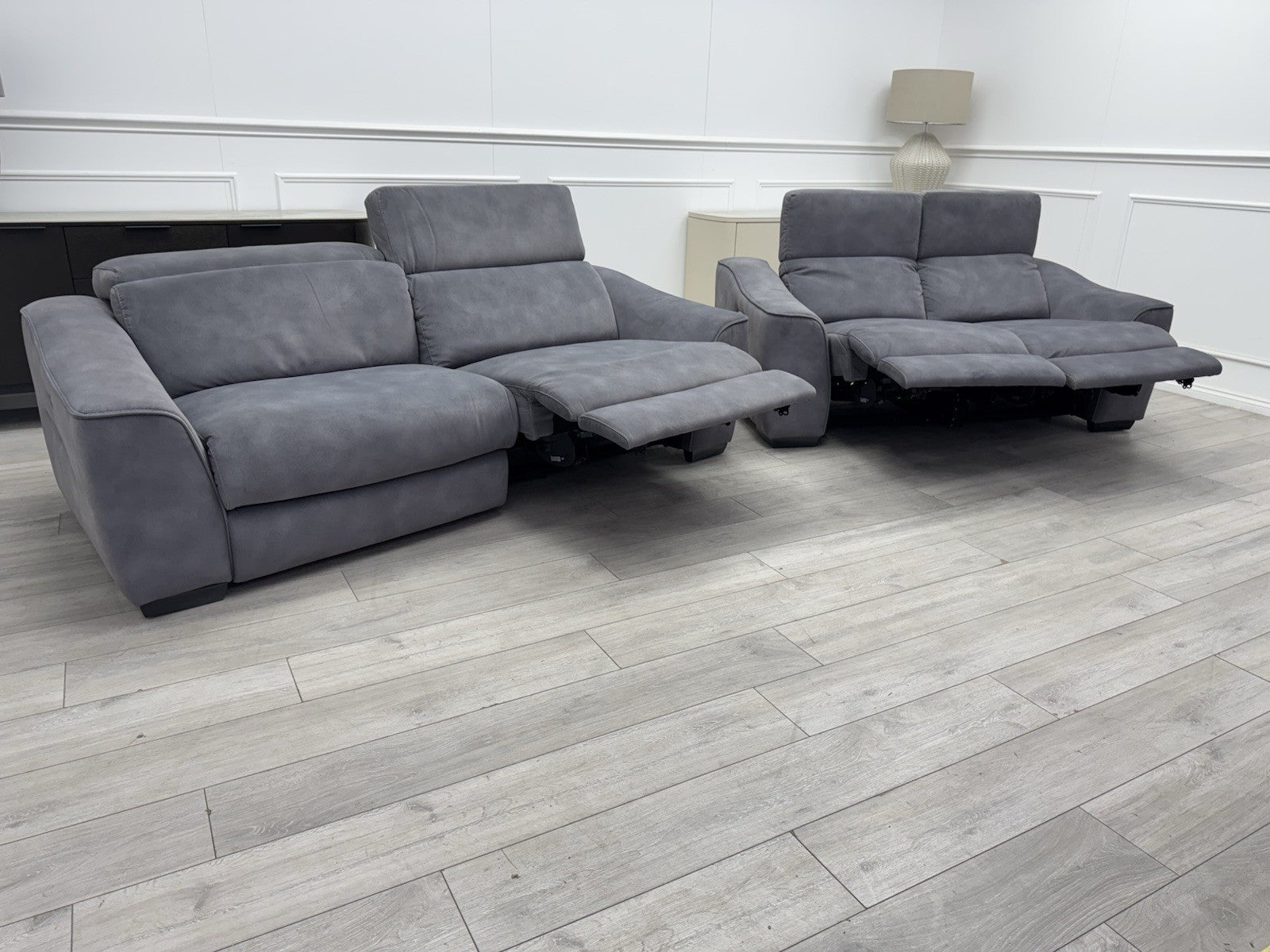 FV Xavier Grey Velvet 3+2 Seater Sofa Set Power Recliners & Headrests0