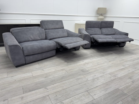FV Xavier Grey Velvet 3+2 Seater Sofa Set Power Recliners & Headrests0