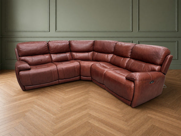 Furniture Village Link Brown Leather Power Recliner Corner Sofa Symmetrical0