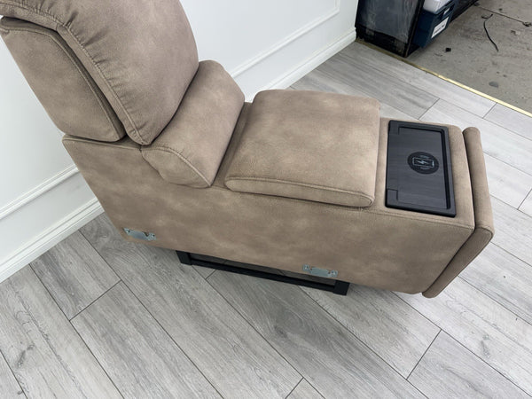 Sofology Illinois Console Mottled Fabric Latte Cup Holders Wireless Charging1