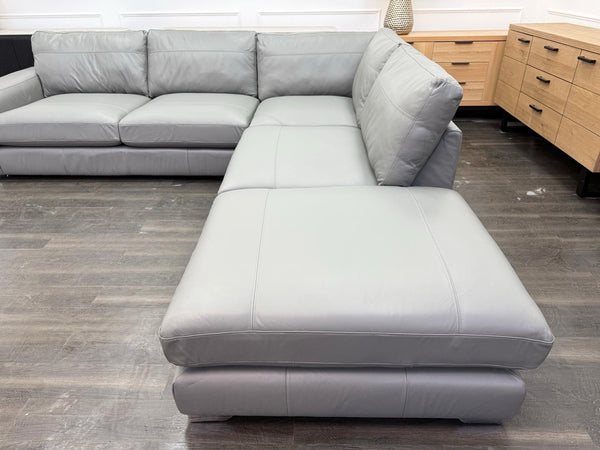 Next Houghton Grey Leather Corner Sofa Open End With Footstool23