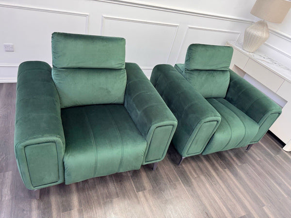 DFS Torren Power Recliner Pair Of Armchairs Green Velvet Power Headrest12