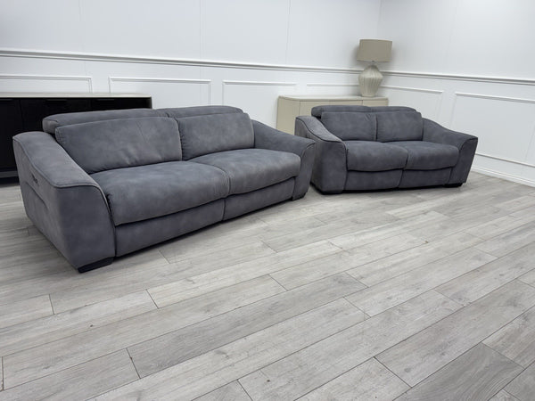 FV Xavier Grey Velvet 3+2 Seater Sofa Set Power Recliners & Headrests1