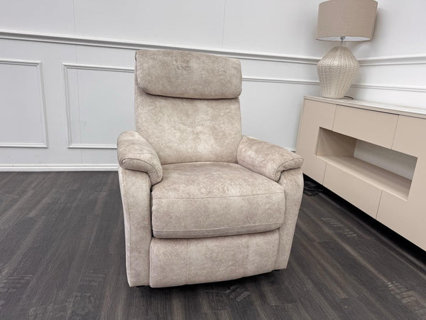Furniture Village Rowen Beige Fabric Armchair Power Recliner+Swivel+Rocking16