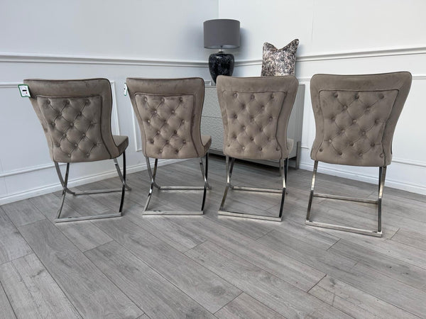 Furniture Village Vanquish Taupe Beige Velvet Set Of 4 Dining Chairs5