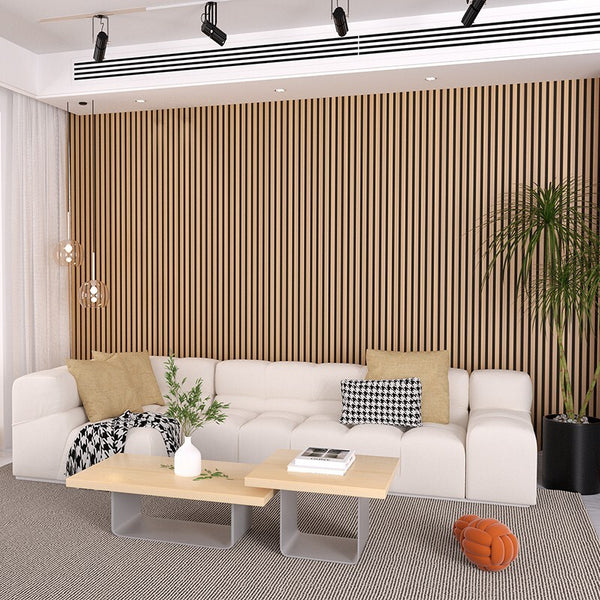NEW Premium Acoustic Slat Real Wood Wall Panel - Oak / 2.4m x 0.6m (1.44m2)5