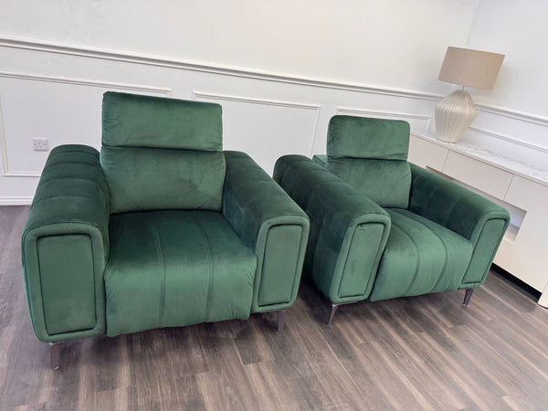DFS Torren Power Recliner Pair Of Armchairs Green Velvet Power Headrest9
