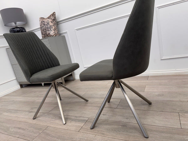 Furniture Village Grigio Pair of Grey Suede Swivel Dining Chairs1