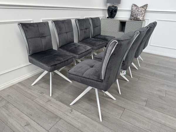 Furniture Village Glacier Set Of 8 Swivel Dining Chairs Dark Grey Fabric0