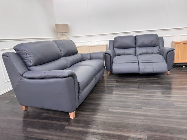 LA Z BOY Vienna Static 3 & Power Recliner 2 Seater Sofa Set Blue Leather3