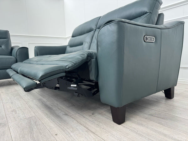 LAZYBOY MONZA STATIC 2 + 3 SEATER POWER RECLINER SOFA SET IN PETROL LEATHER21