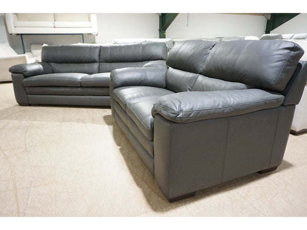 FV Cozee charcoal grey leather fixed back 3 + 2 seater sofas Set1
