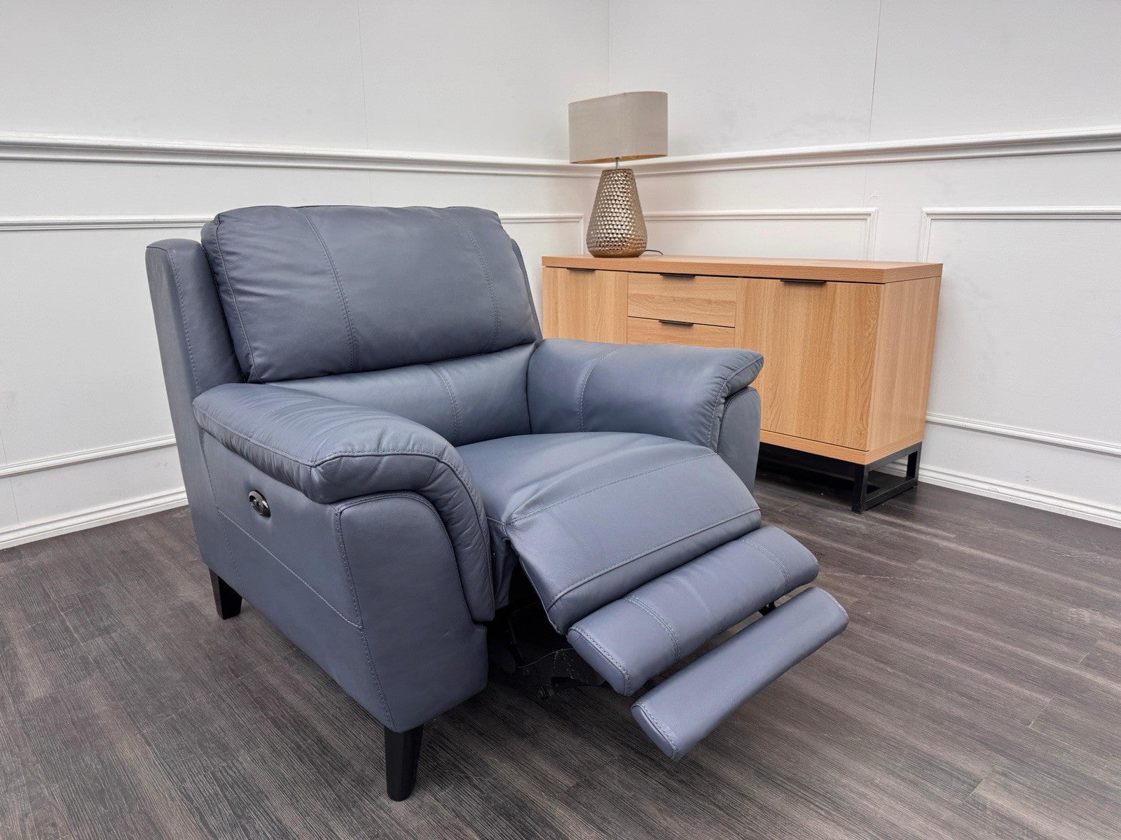 DFS Power Recliner Armchair Navy Blue Leather0