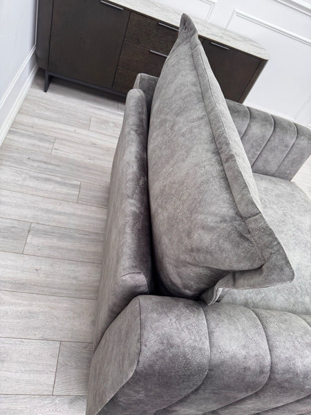 DFS Devine Grey Velvet Loveseat Cuddlier Armchair11