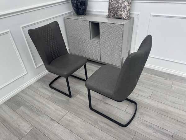 Furniture Village Loki Premium Faux Leather Pair Of 2 Dining Chairs Grey13