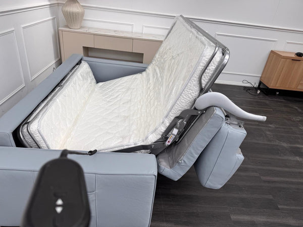 DFS Sonno 3 Seater Sofabed In Baby Blue Leather Electric Power Pull Out14
