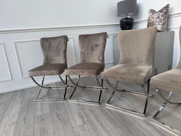 Furniture Village Vanquish Taupe Beige Velvet Set Of 4 Dining Chairs3
