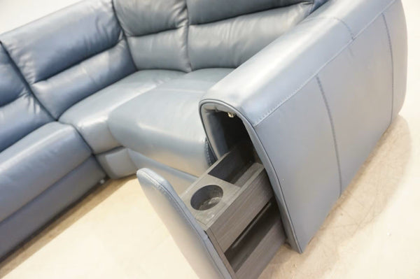 FV Flex blue leather Power Recliner 3 piece Corner Sofa Metal Action Sofabed4