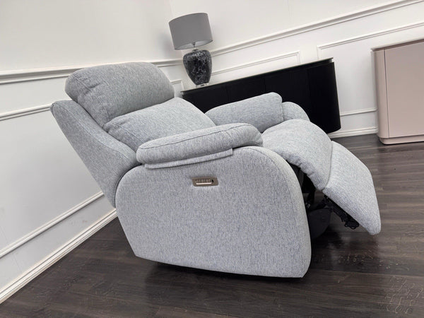 G Plan Kingsbury Power Recliner Armchair Woven Light Blue/ Grey RRP £24259