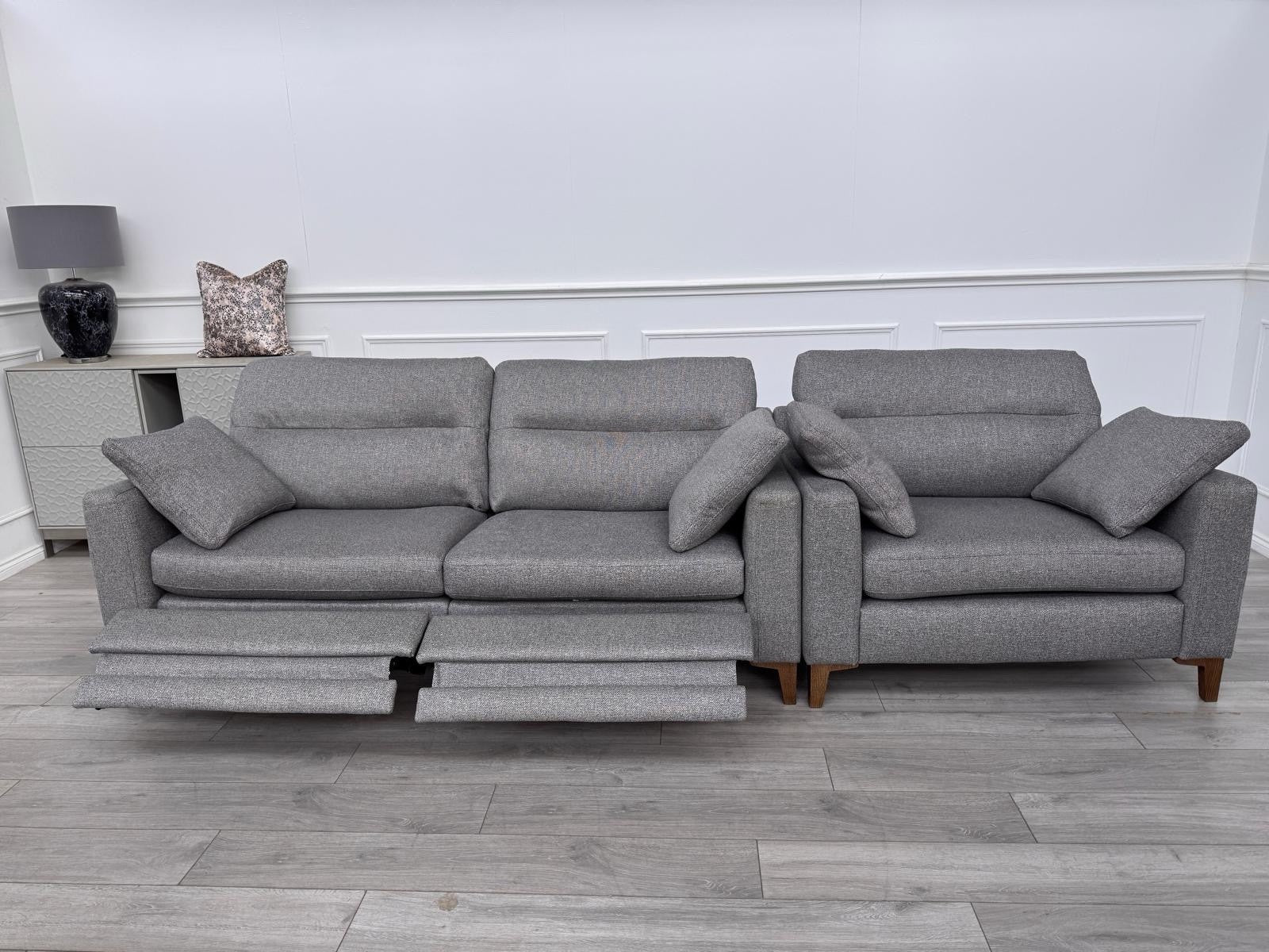 Furniture Village UNIQA Grey Fabric 3 Seater Power Recliner & Loveseat Sofa Set0