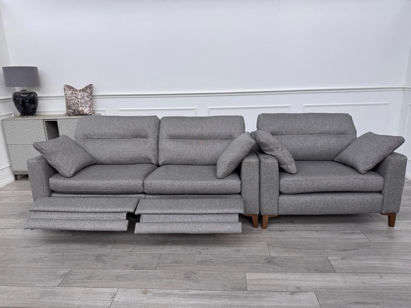 Furniture Village UNIQA Grey Fabric 3 Seater Power Recliner & Loveseat Sofa Set0