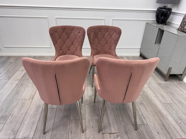 Furniture Village Donnie Pink Velvet Set of 4 Dining Chairs3