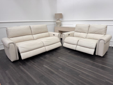 Furniture Village Nixon 3 & 2 Seater Sofa Set Power Recliner Frost Leather0