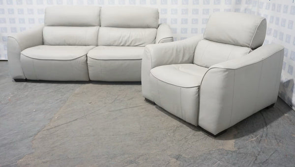 Furniture Village 3 Seater Sofa & Armchair Set Power Recliners Grey Leather3