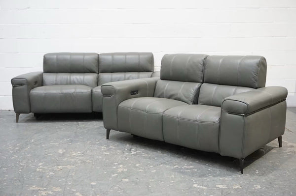 FV Homestage Grey Leather 3+2 Seater Sofa Set Pwr Recliner & Headrest (Delivery)0