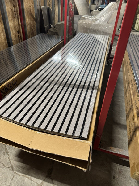 Acoustic Slat Wood Wall Panel Modern Interior Media Wall - Grey 2.4m x 0.6m2