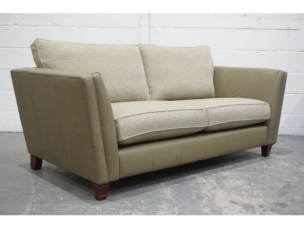 Parker Knoll Harlow half green hide / tweed herringbone fabric 3 seater sofa2