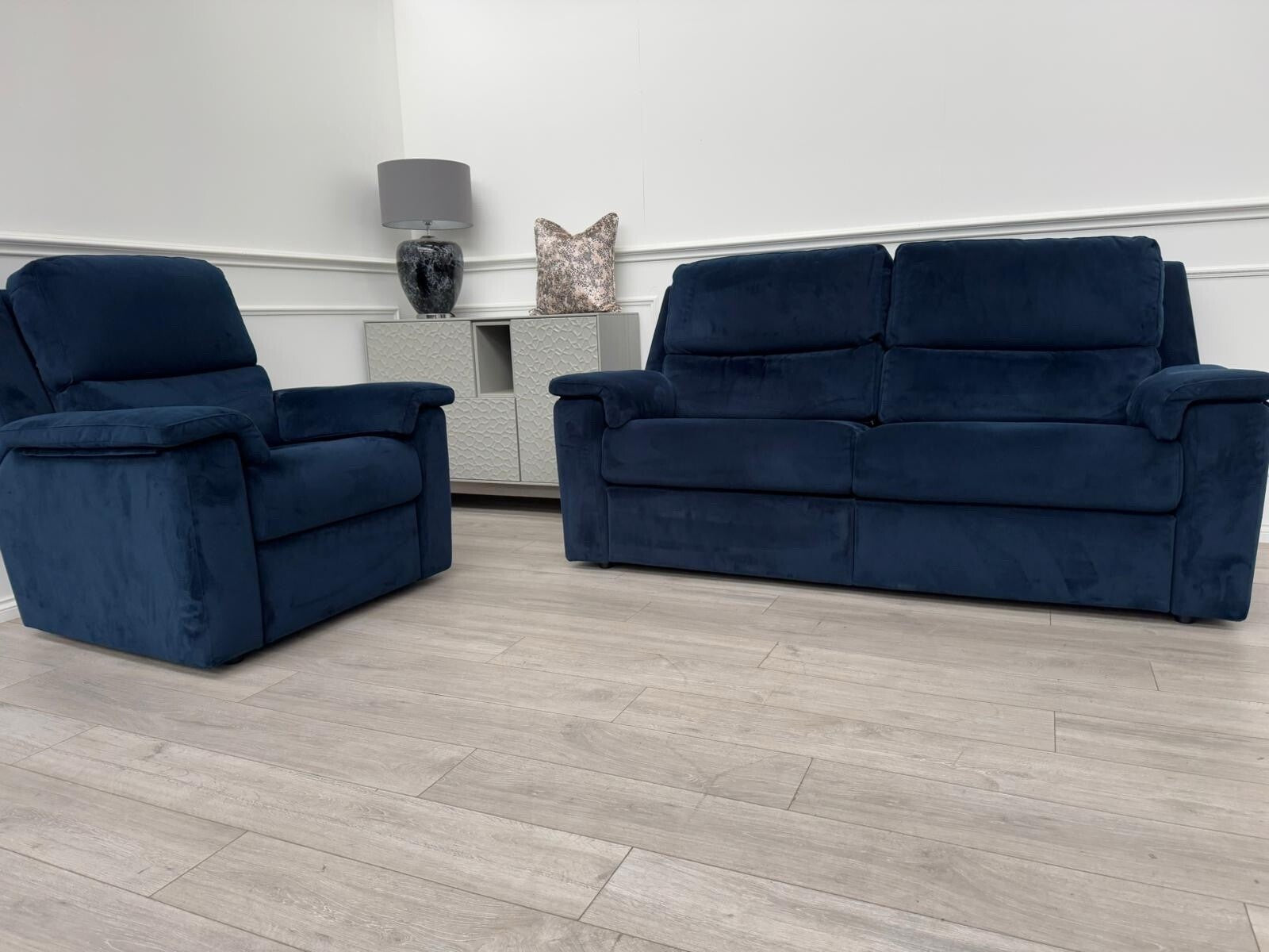 G Plan Harper Plush Indigo Premium Velvet Static 3 Seater + Armchair RRP £3,9520