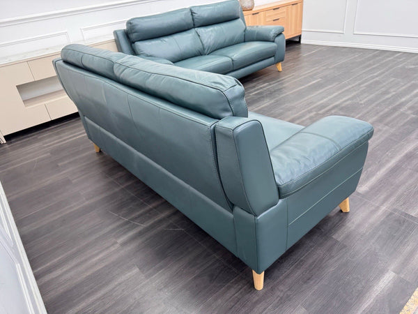 Furniture Village Missouri Static 3 & 2 Seater Sofa Set Lake Green Leather4