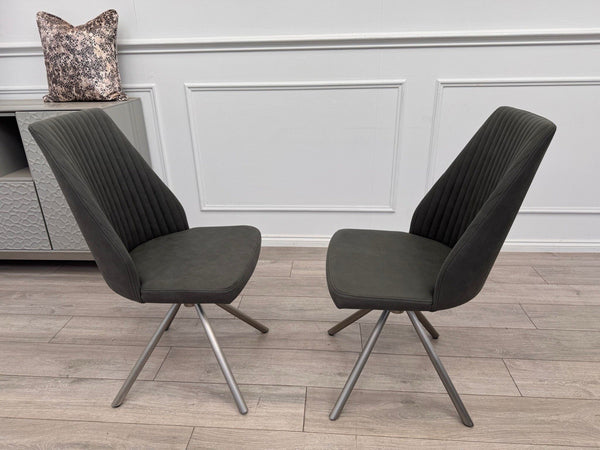 Furniture Village Grigio Pair of Grey Suede Swivel Dining Chairs3