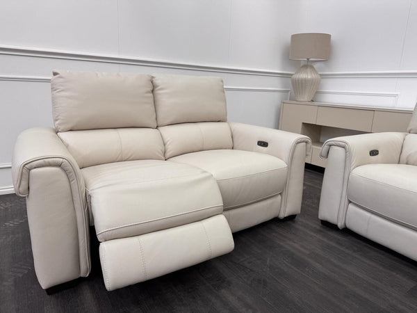 Furniture Village Nixon 2 & 2 Seater Sofa Set Power Recliner Frost Leather1