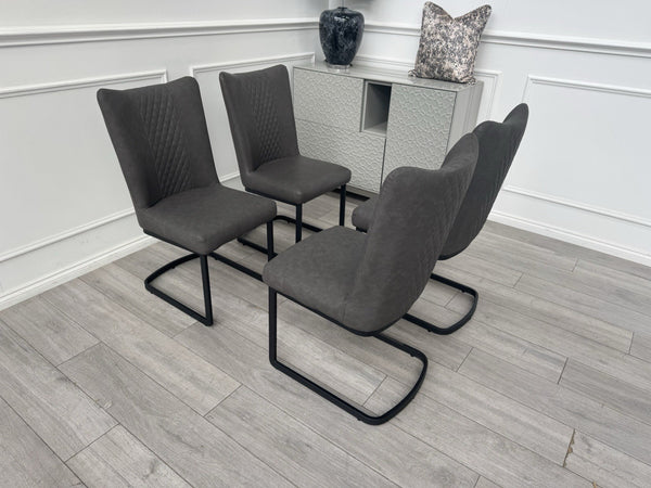 Furniture Village Bodahl Loki Set of 4 Grey Faux Suede Cantilever Dining Chairs0