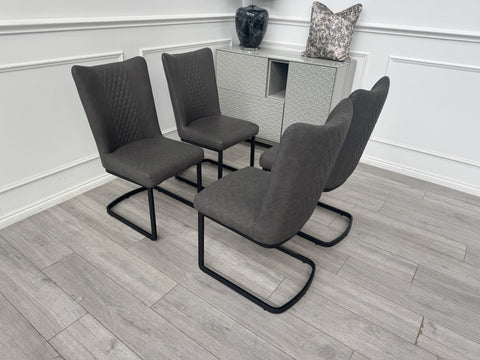 Furniture Village Bodahl Loki Set of 4 Grey Faux Suede Cantilever Dining Chairs0