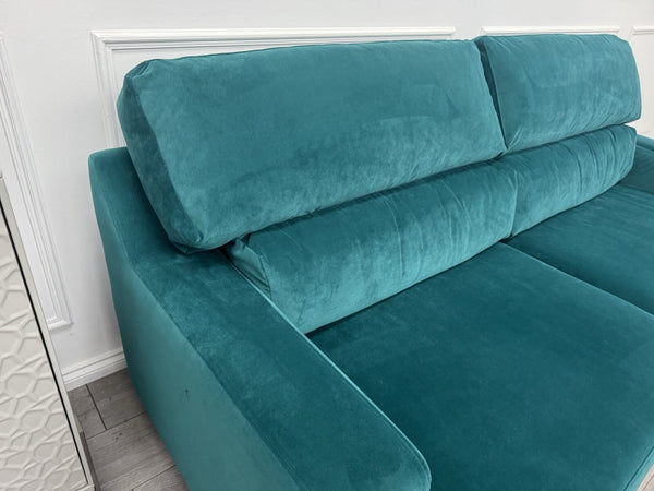 Furniture Village Lounge Co Romilly Teal Velvet Fabric 4 Seater Sofa RRP £219510