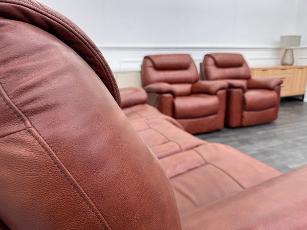 LA Z BOY Staten Power Recliner 3 Seater Sofa & 2x Static Chair Set Brown Leather6