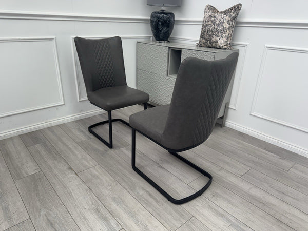 Furniture Village Loki Premium Faux Leather Pair Of 2 Dining Chairs Grey9