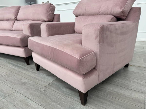 Furniture Village Lounge Co Romilly 3 Seater + Armchair Sofa Set Pink Velvet19