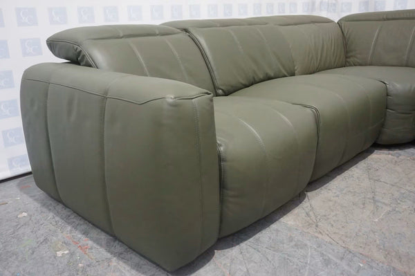 Furniture Village Corner Sofa 1 Seat Power Recliner & Headrests Green Leather2