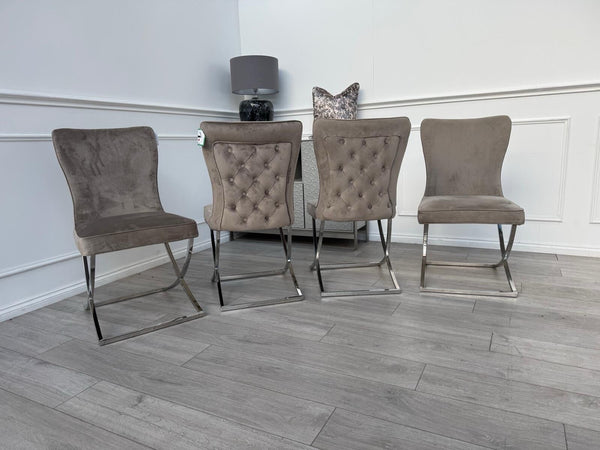 Furniture Village Vanquish Taupe Beige Velvet Set Of 4 Dining Chairs11