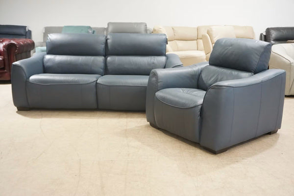 FV Ocean blue leather electric reclining 3 seater sofa + Armchair Sofa Set0