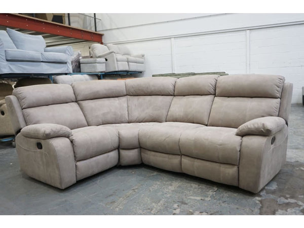Furniture Village Moreno mink saddle fabric manual recliner corner group2