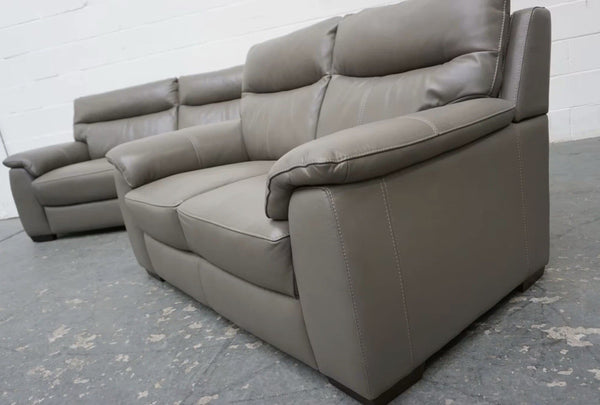 Furniture Village Grey Leather Standard 3 & 2 Seater Sofa Set3