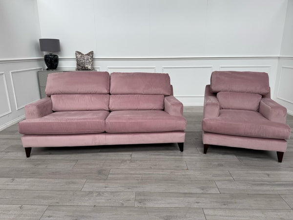 Furniture Village Lounge Co Romilly 3 Seater + Armchair Sofa Set Pink Velvet16