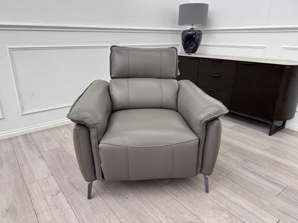 Furniture Village Jude Grey Leather Armchair Power Recliner Telescopic Headrest4
