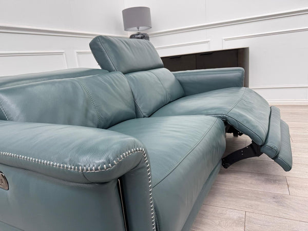 DFS Samantha Teal Genuine Leather 3 Seater Electric Power Recliner + Headrests3