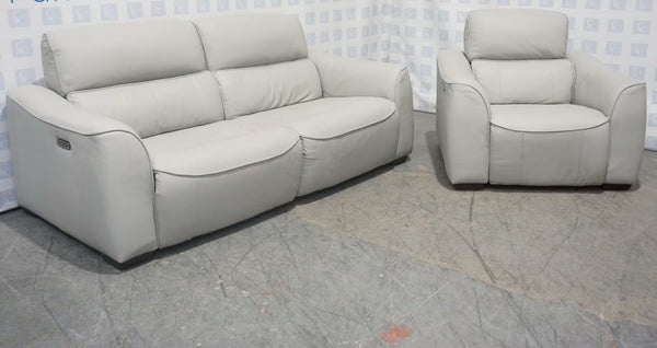 Furniture Village 3 Seater Sofa & Armchair Set Power Recliners Grey Leather0